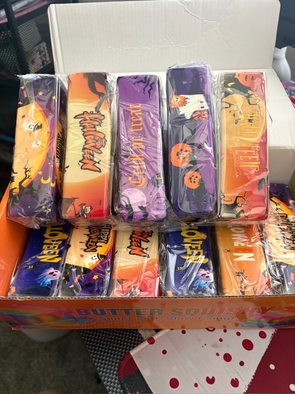 Halloween Themed Butters Squishy’s  - Assorted Orange & Purple Pack